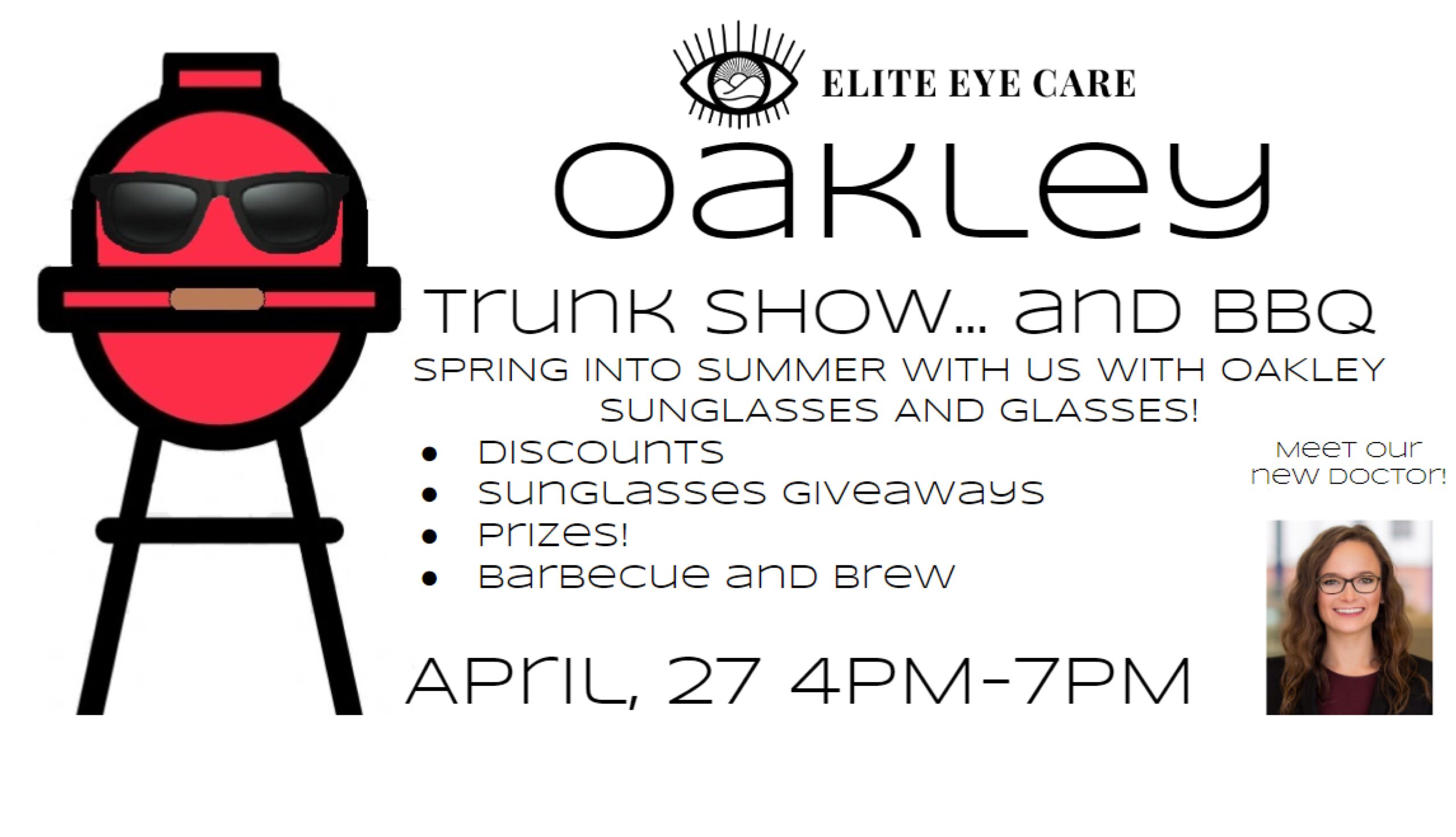 Oakley flyer for Elite Eye Care in Arden trunk show. Featuring 50% off Oakleys